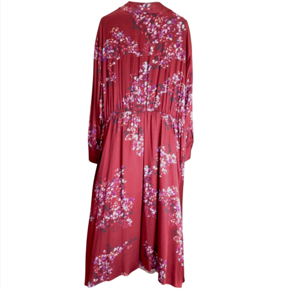 Vince Satin Shirtdress Forsythia Long Sleeve Deep Red Floral Size 3X - Picture 4 of 9